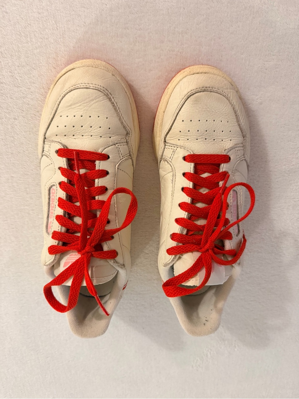 adidas Women’s Continental 80 Off White Pink Sneakers with Red Laces